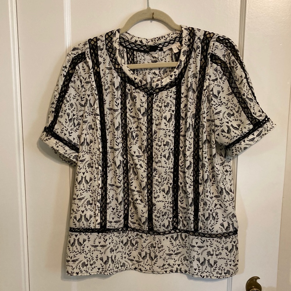 Anthropologie Meadow Rue Faison Bird Blouse Size Large